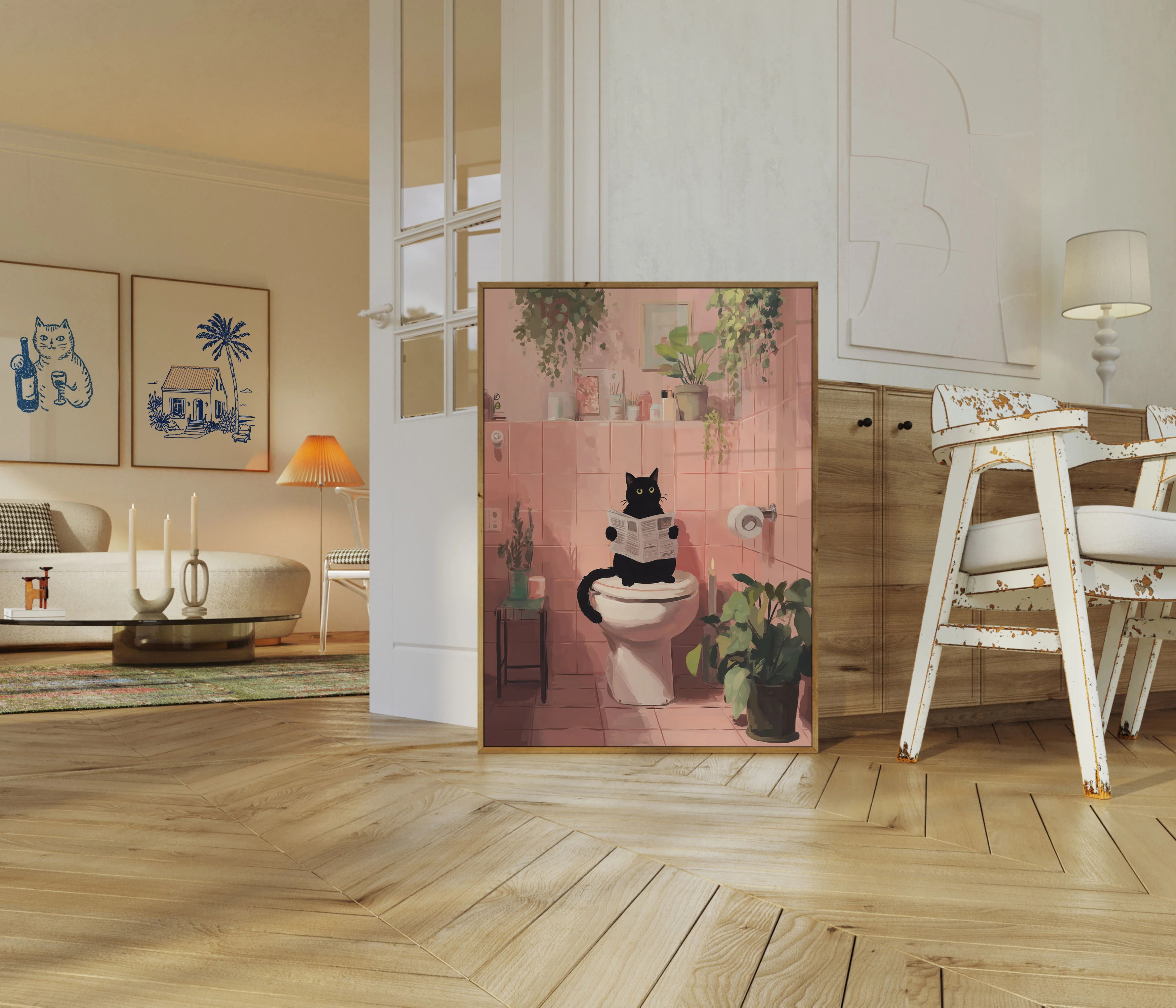 Bathroom Reading Cat Poster - Image 5