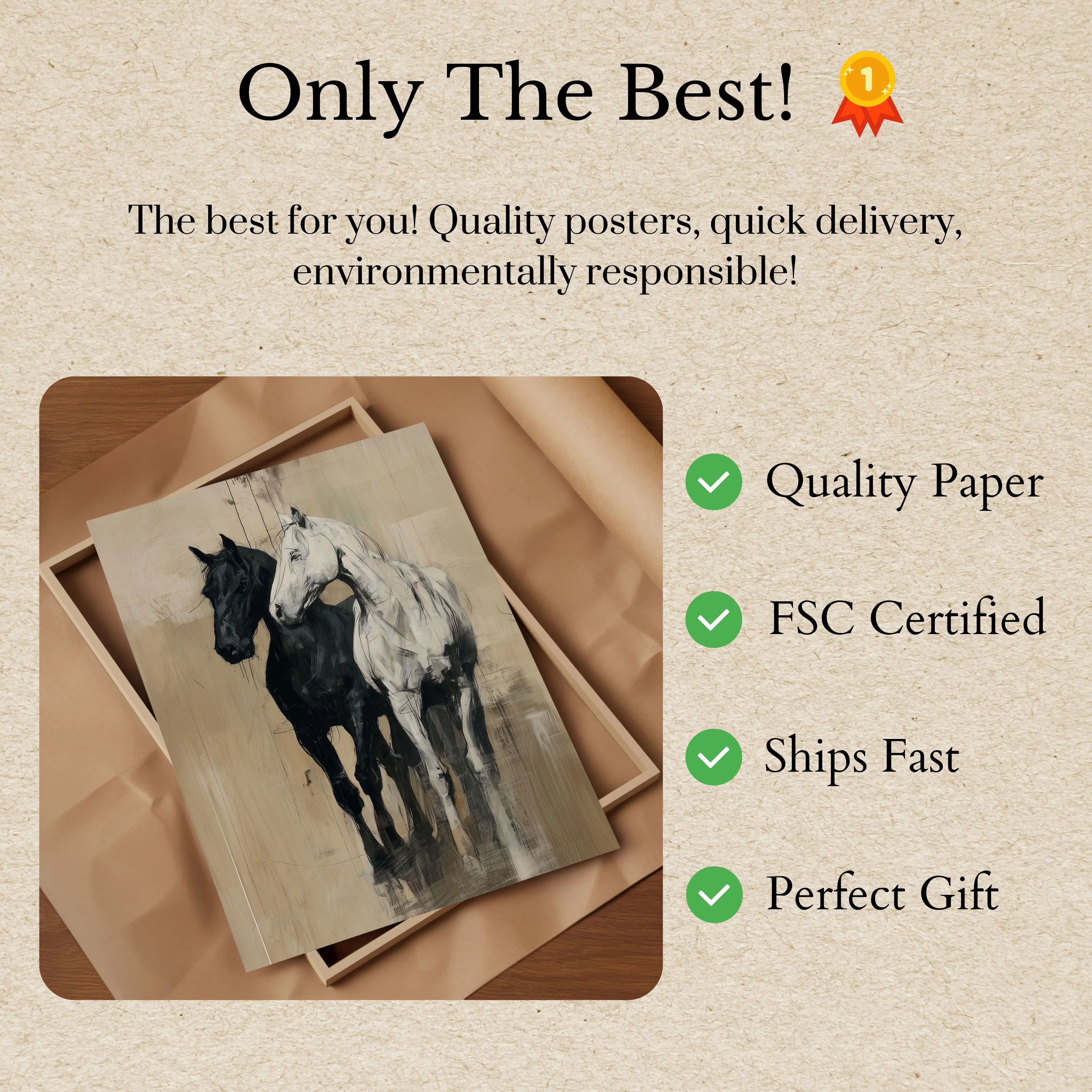 Black and White Horse Silhouettes Poster - Image 3