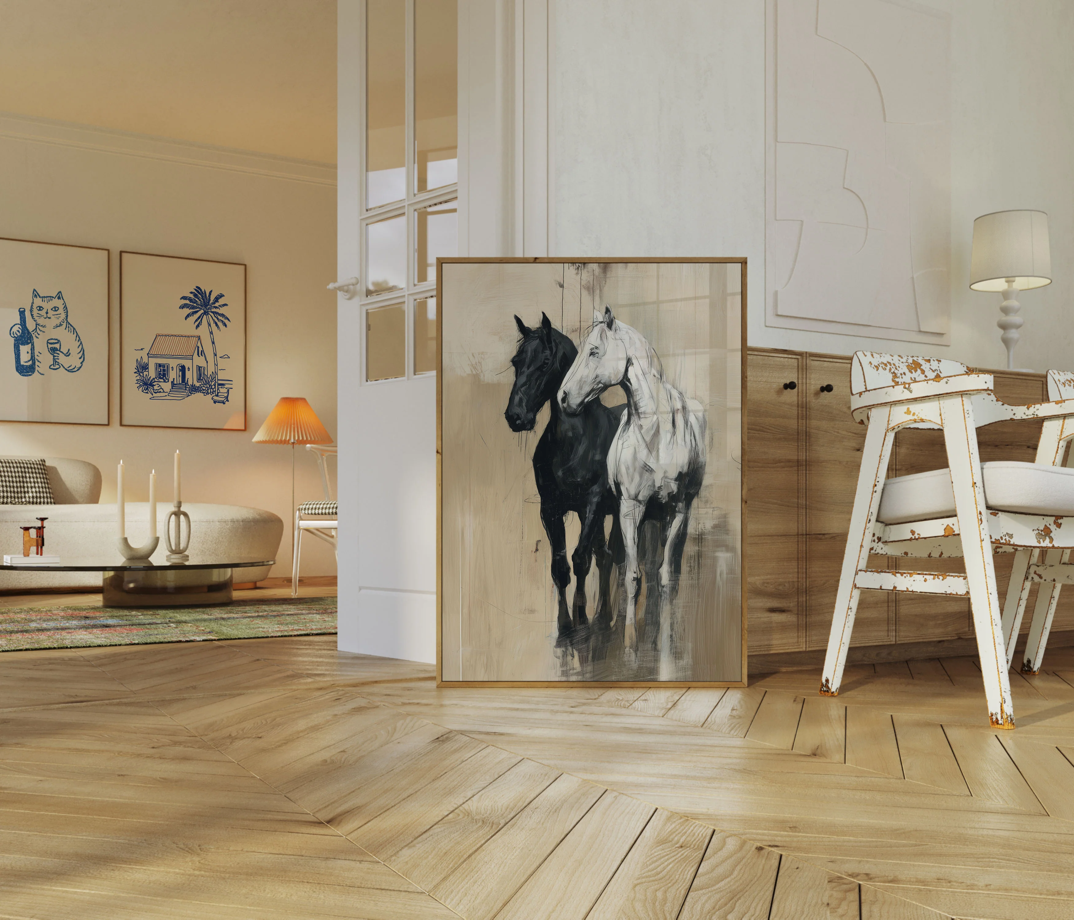 Black and White Horse Silhouettes Poster - Image 5