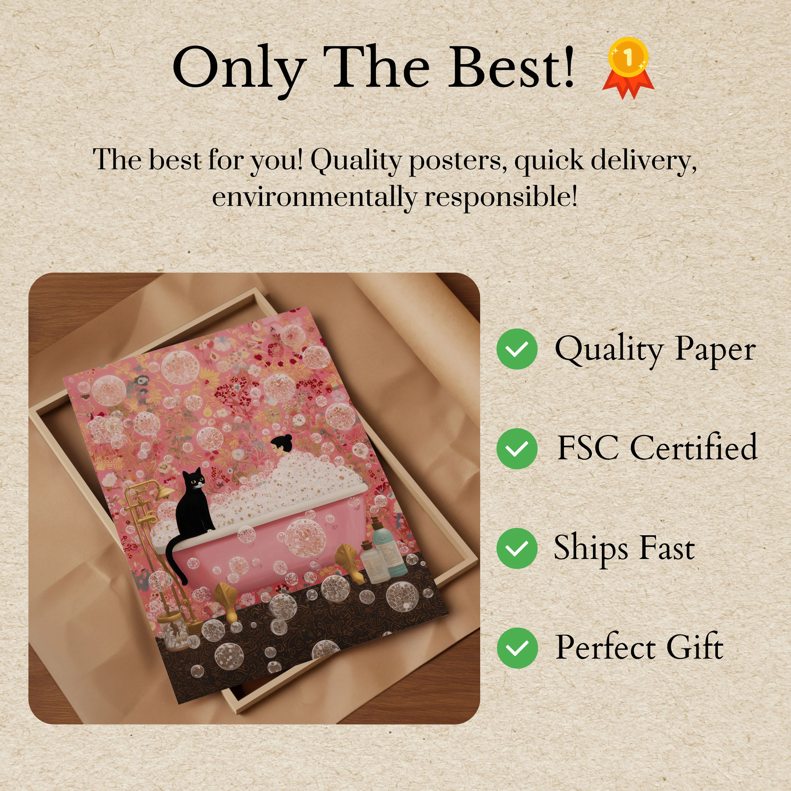 Bubbles and Black Cat Poster - Image 3