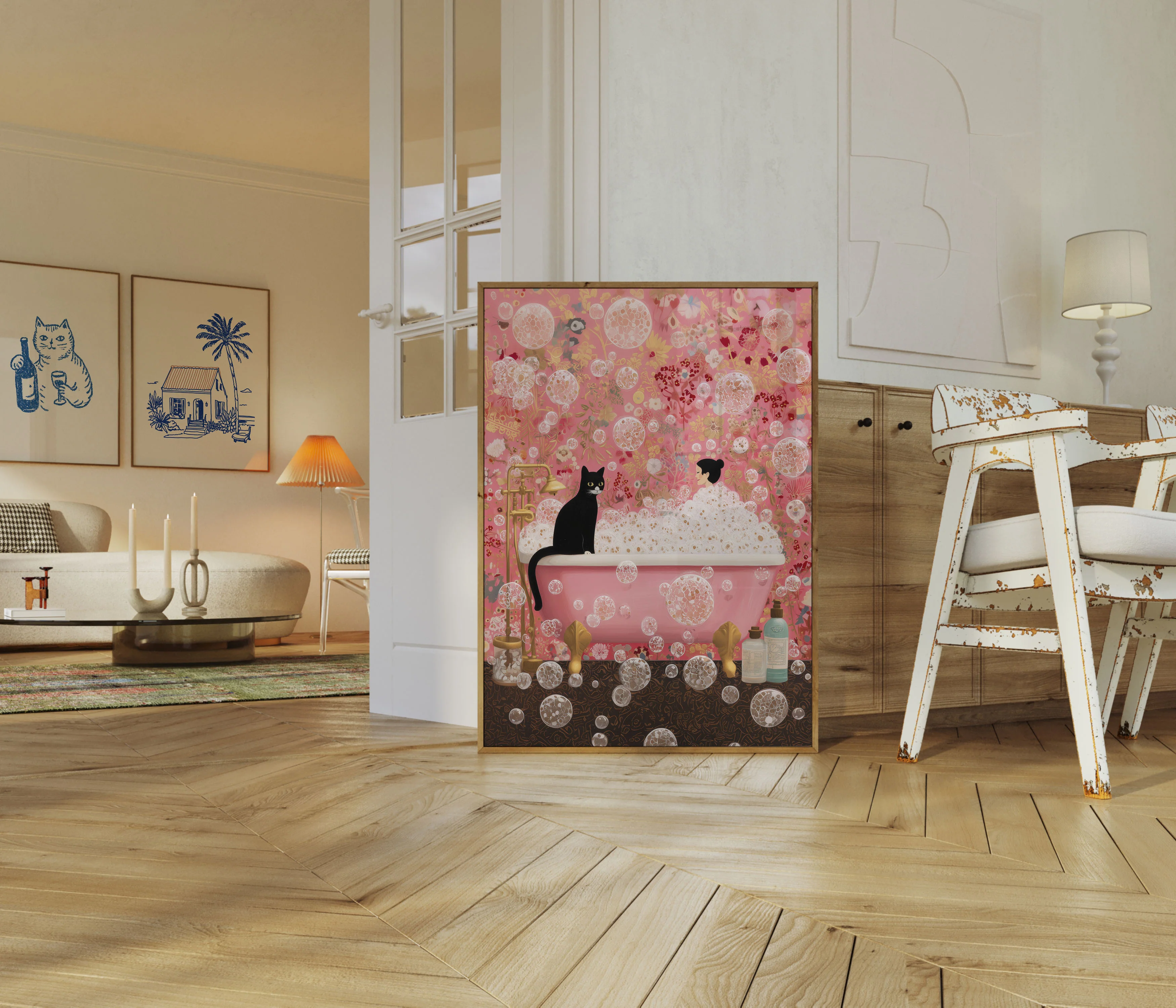 Bubbles and Black Cat Poster - Image 5