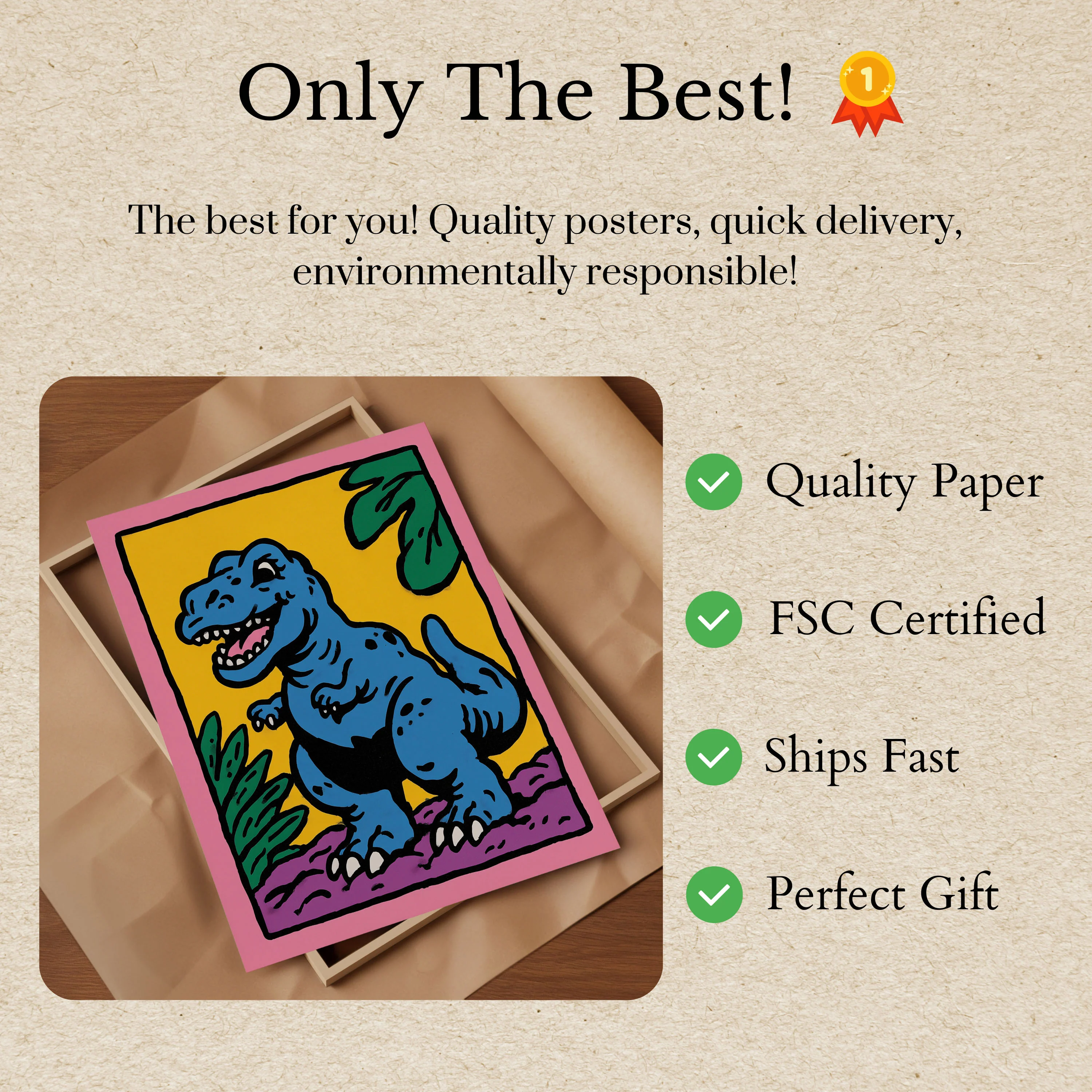 Cheerful Blue T-Rex Dinosaur Poster - Image 3