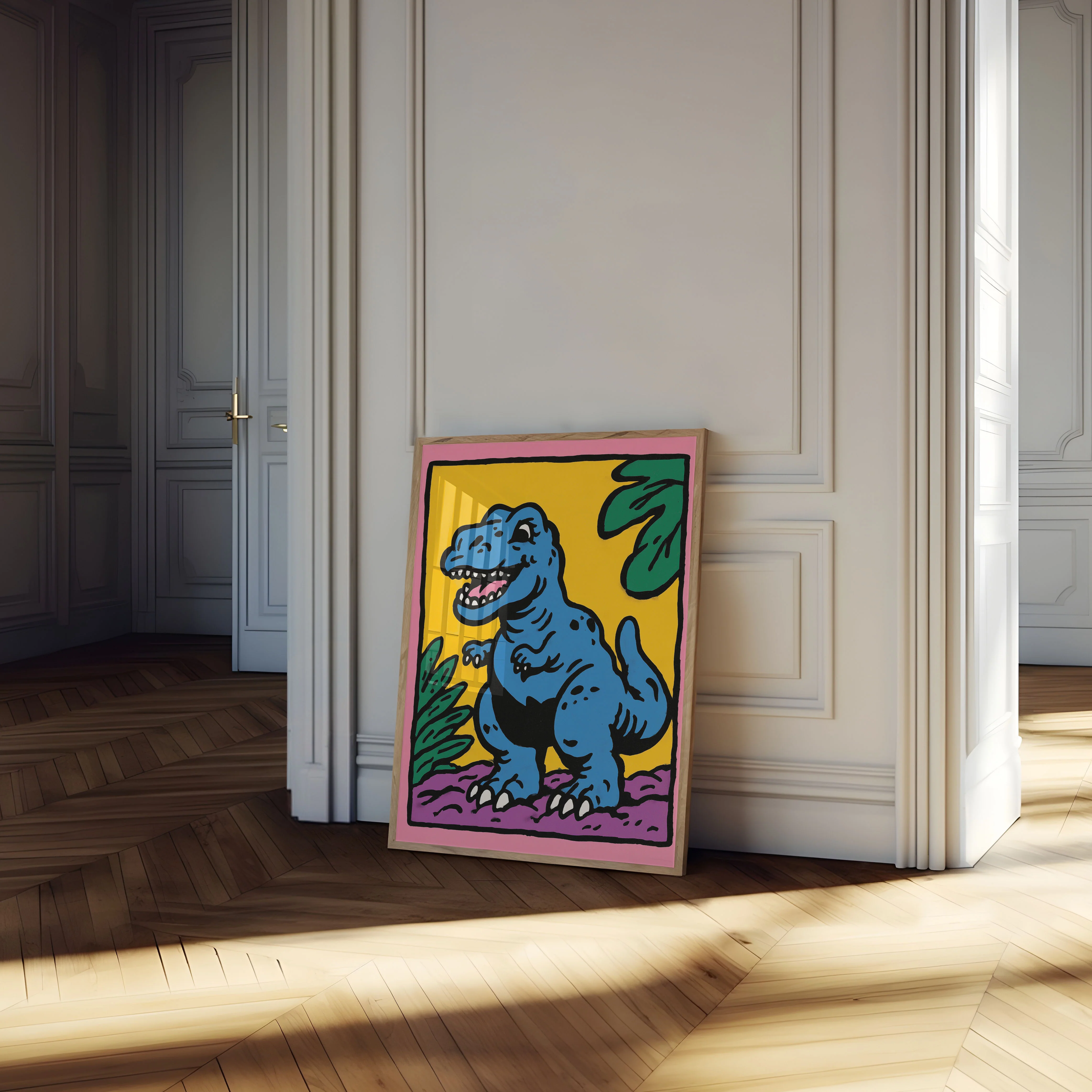 Cheerful Blue T-Rex Dinosaur Poster - Image 4