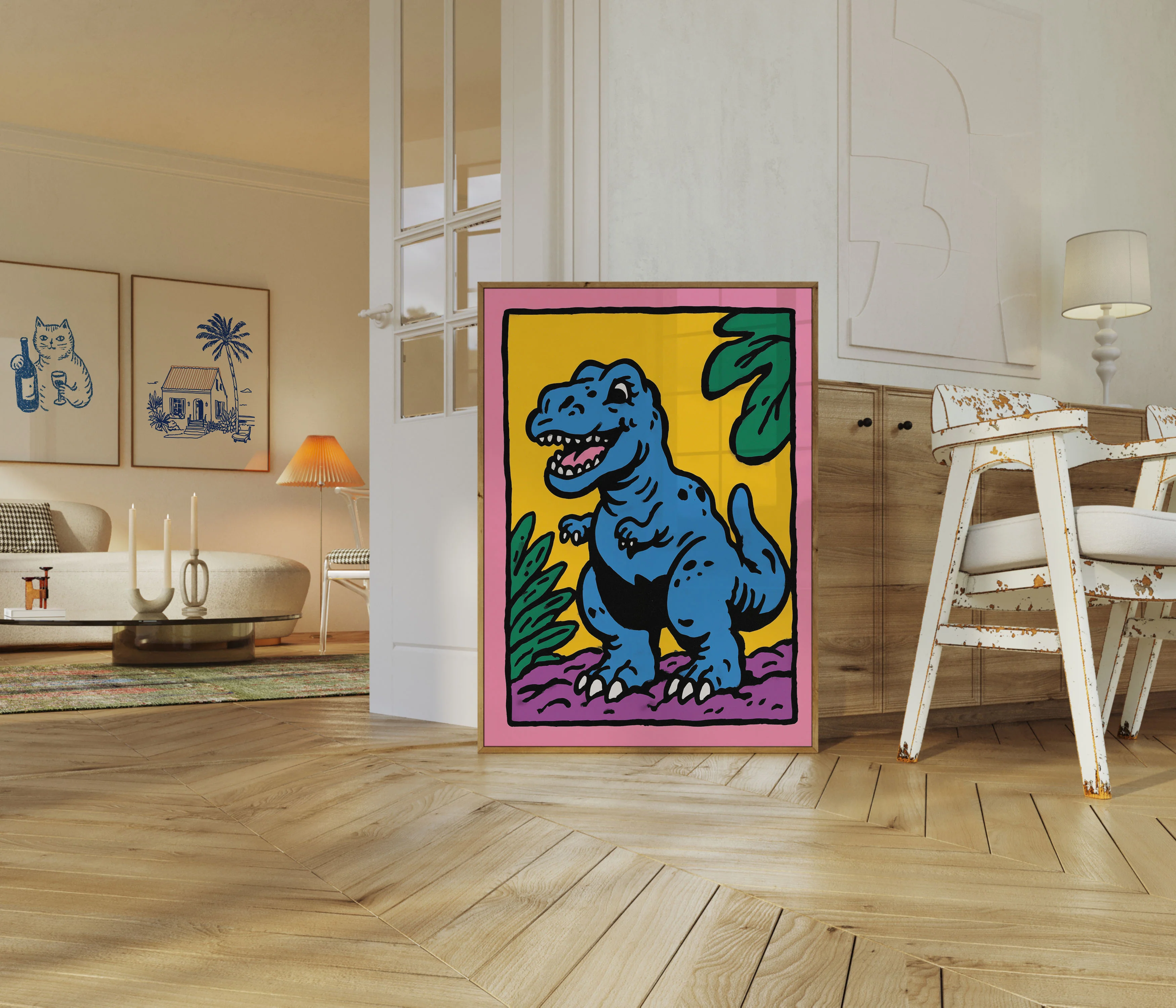 Cheerful Blue T-Rex Dinosaur Poster - Image 5