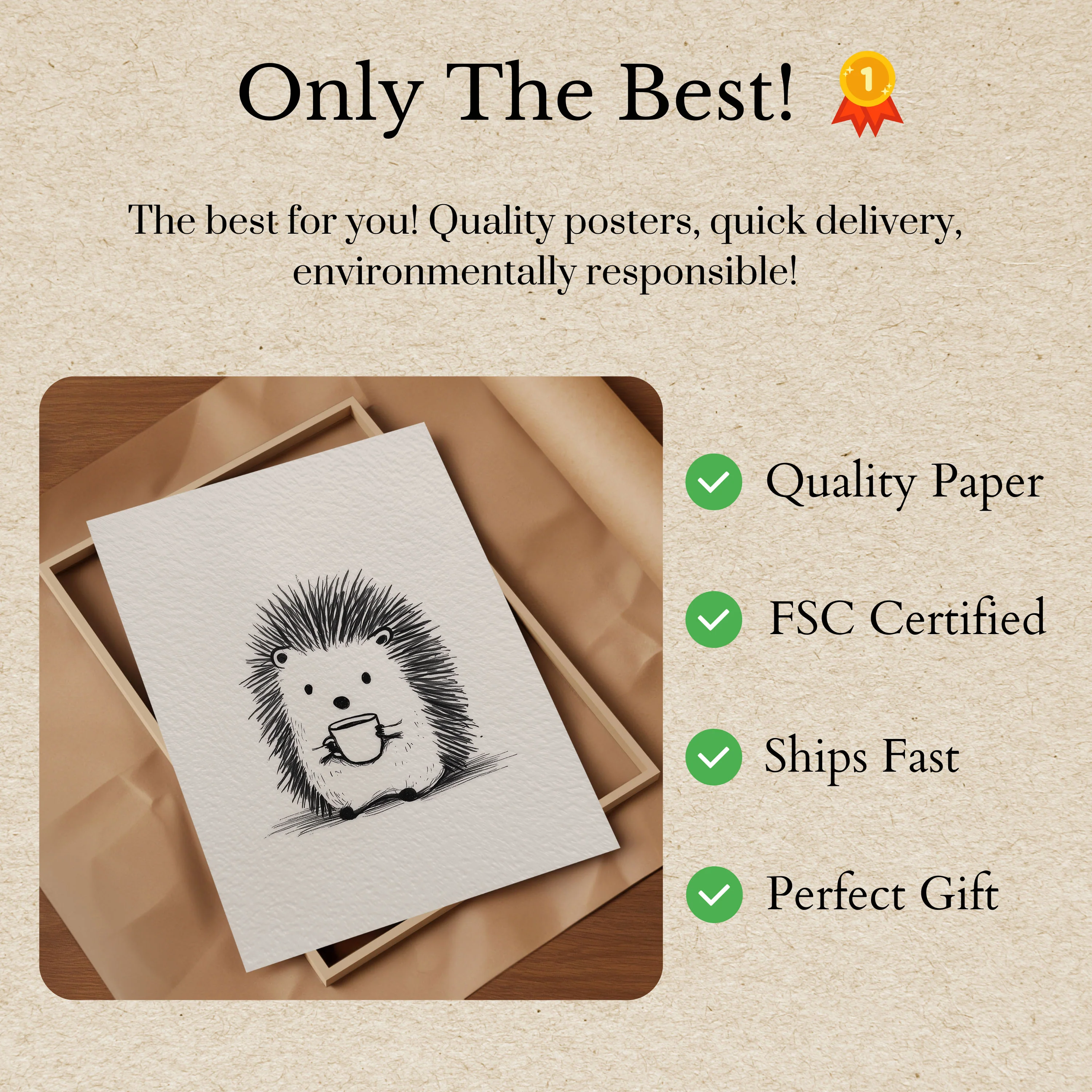 Cozy Hedgehog Coffee Break Poster - Image 3