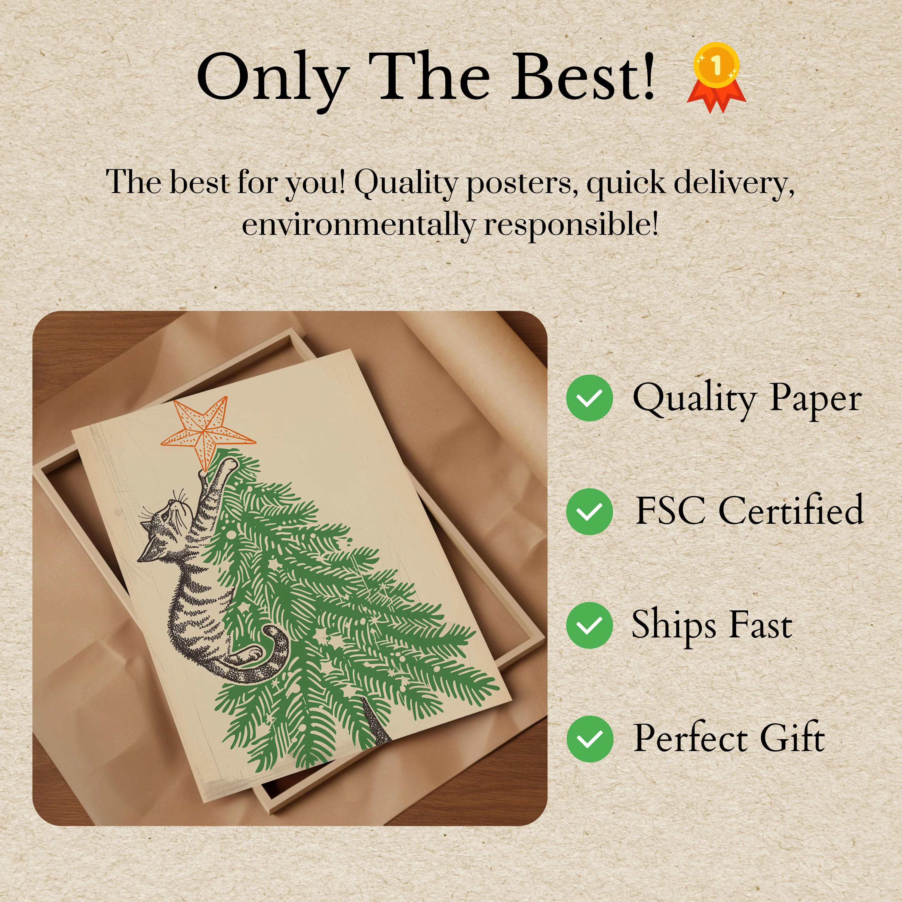 Curious Christmas Cat Tree Poster - Image 3