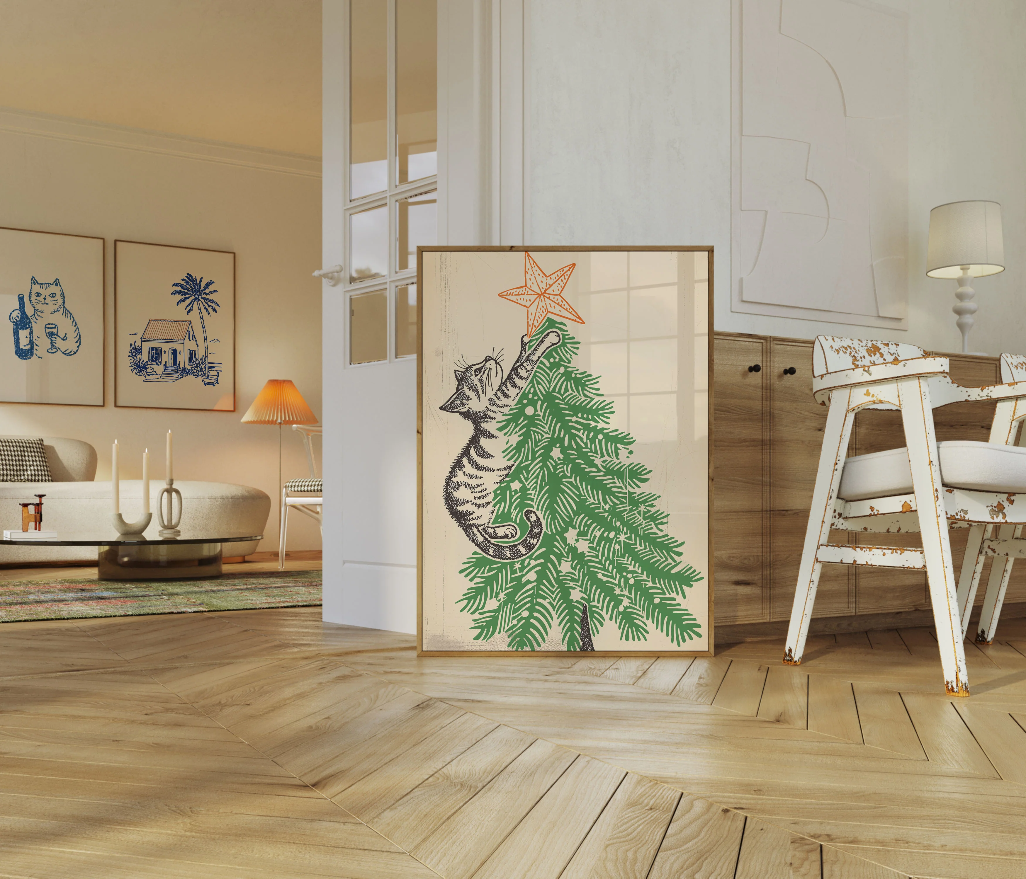 Curious Christmas Cat Tree Poster - Image 5