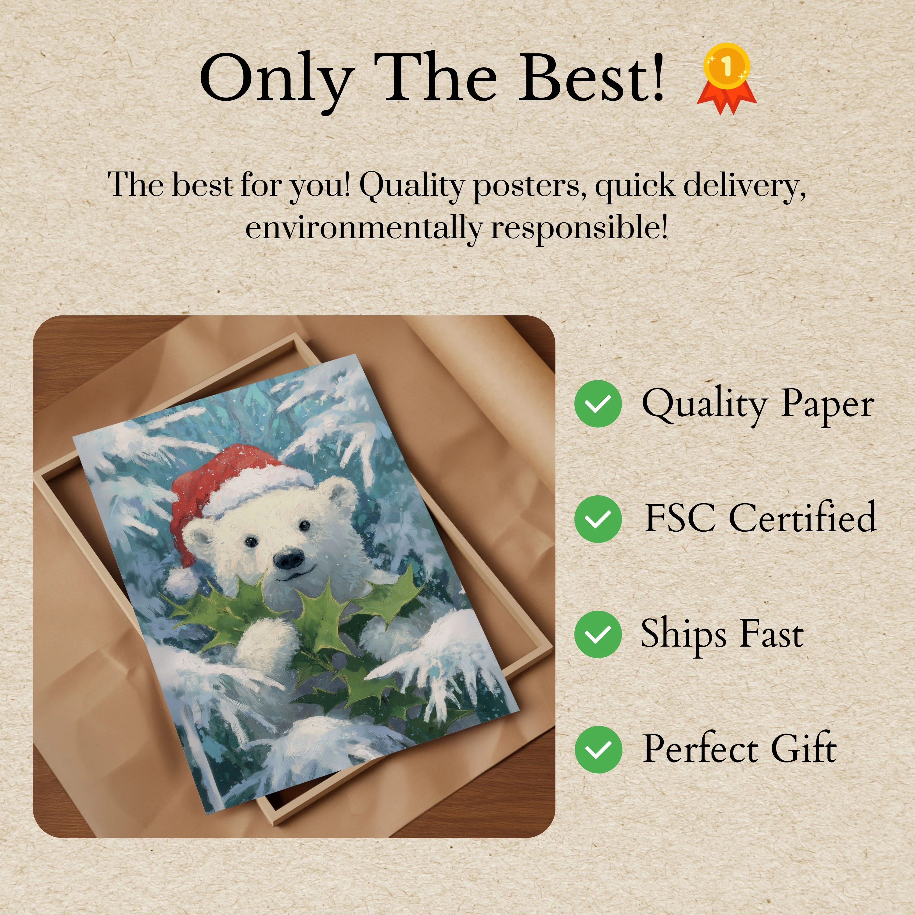 Festive Polar Bear Christmas Poster - Image 3