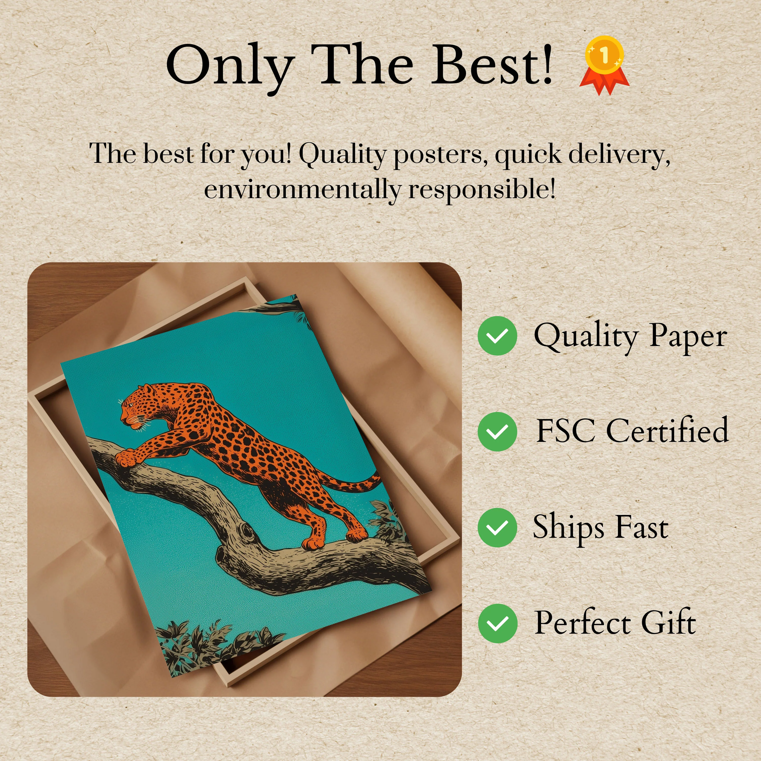 Fierce Orange Jaguar Tree Poster - Image 3