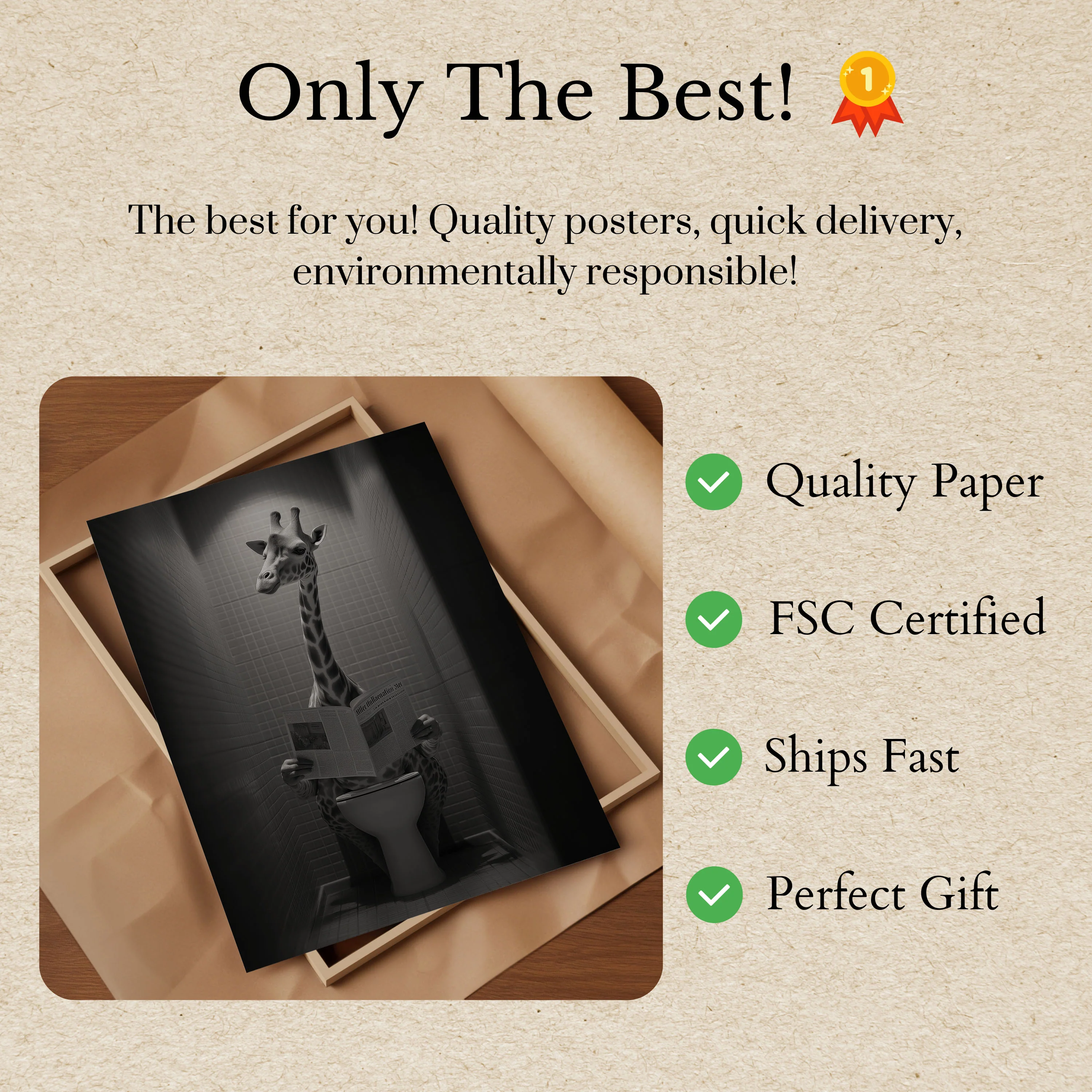 Giraffe Reading Bathroom Poster - Image 3