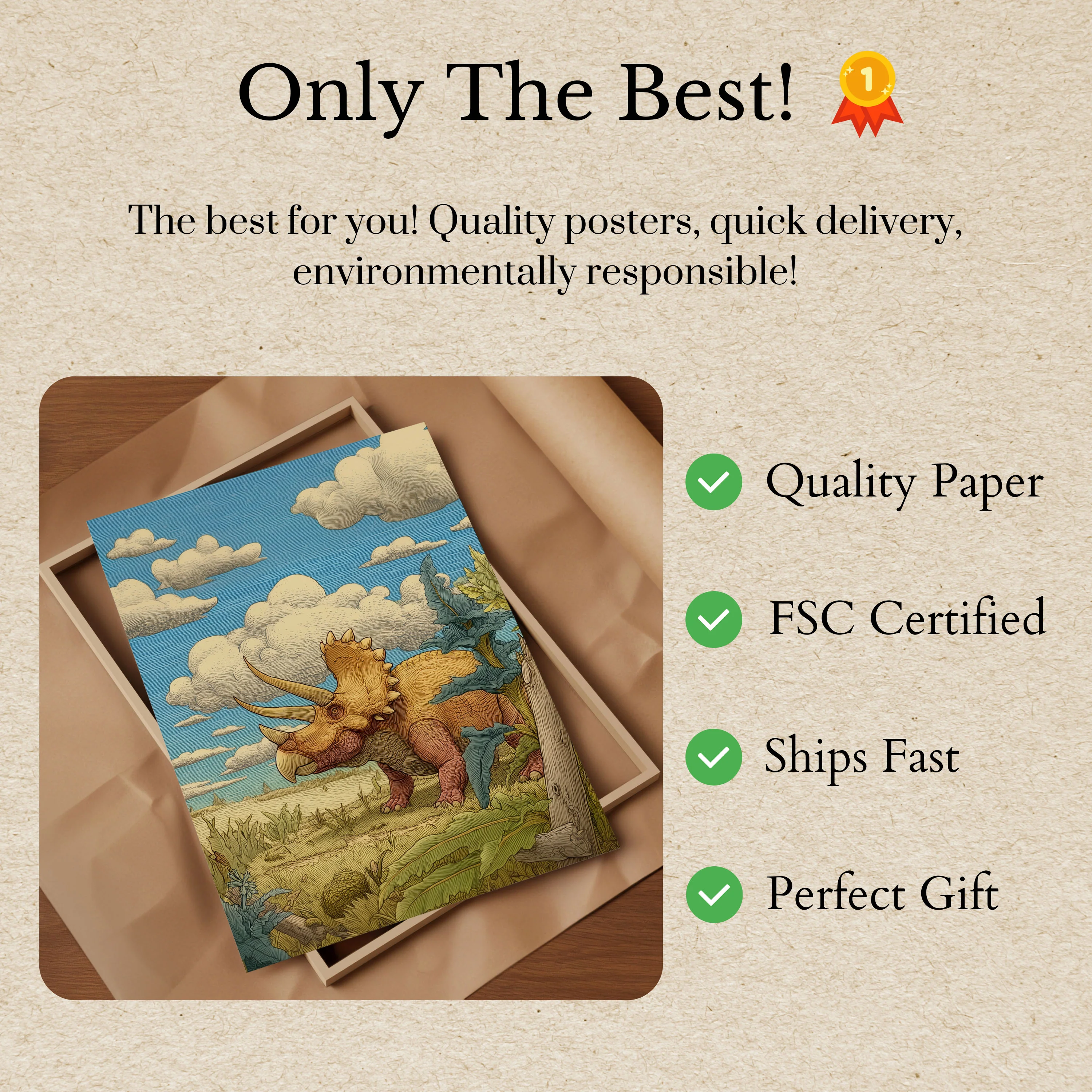 Golden Triceratops Prehistoric Landscape Poster - Image 3