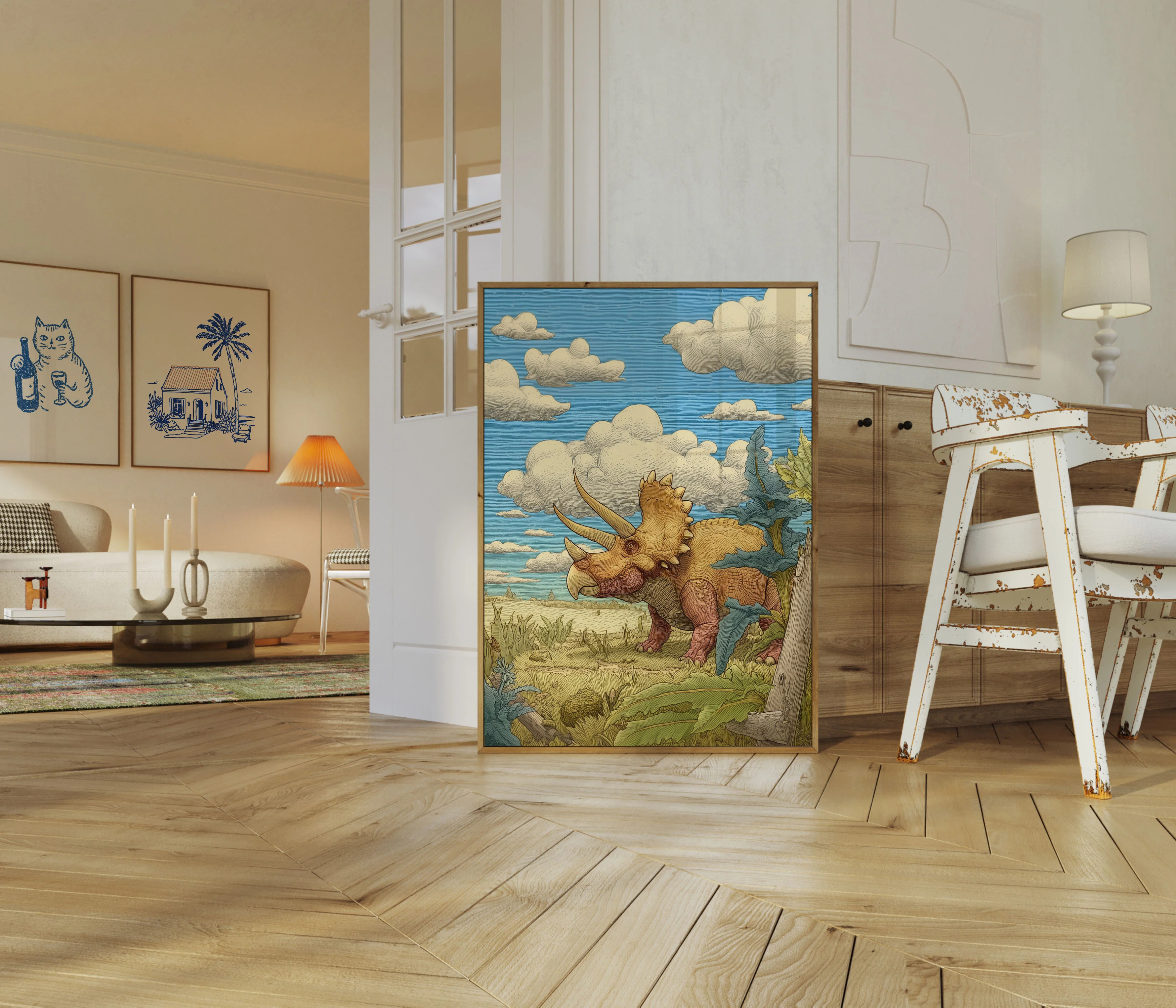 Golden Triceratops Prehistoric Landscape Poster - Image 5