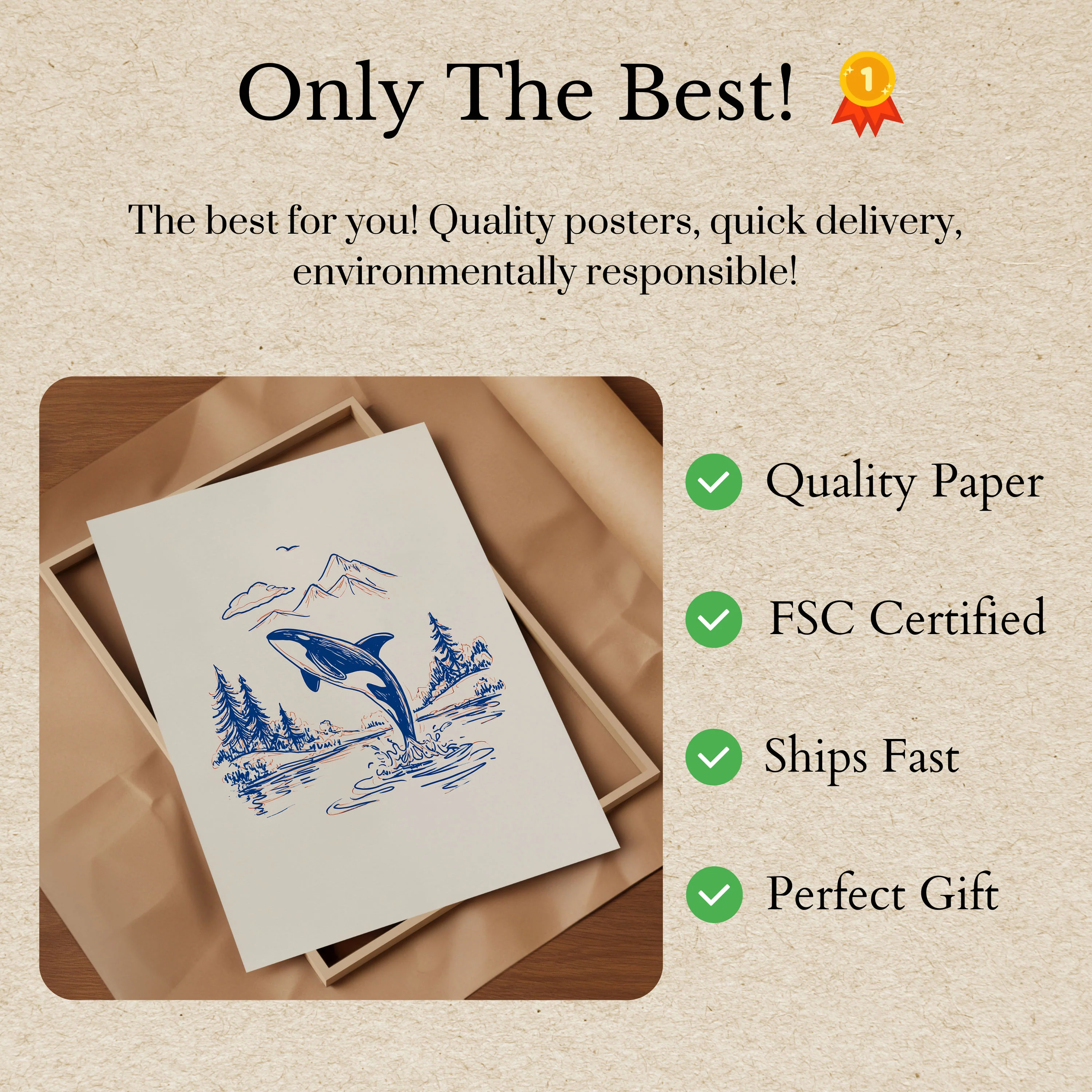 Leaping Orca Mountain Landscape Poster - Image 3