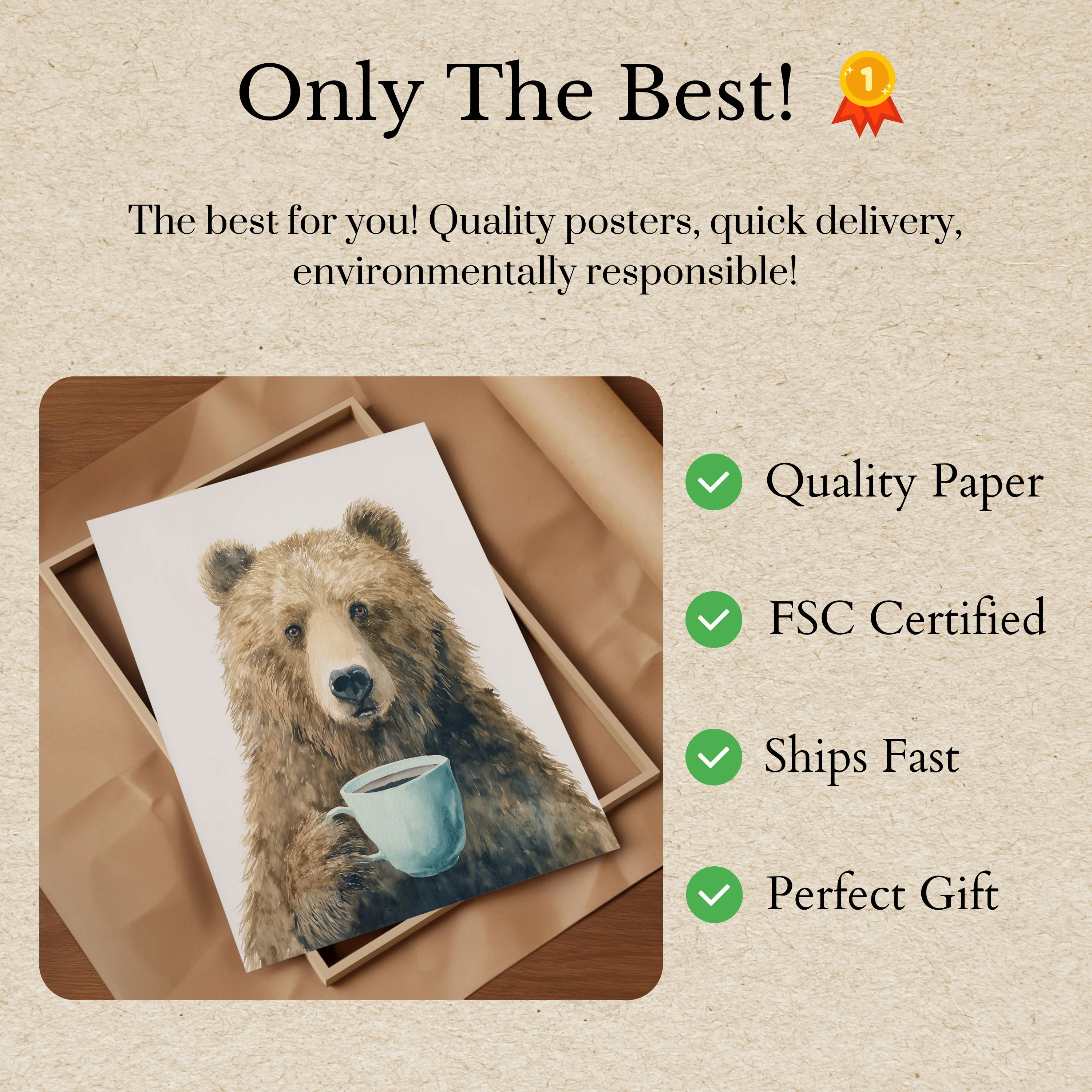 Morning Coffee Bear Art Poster - Image 3