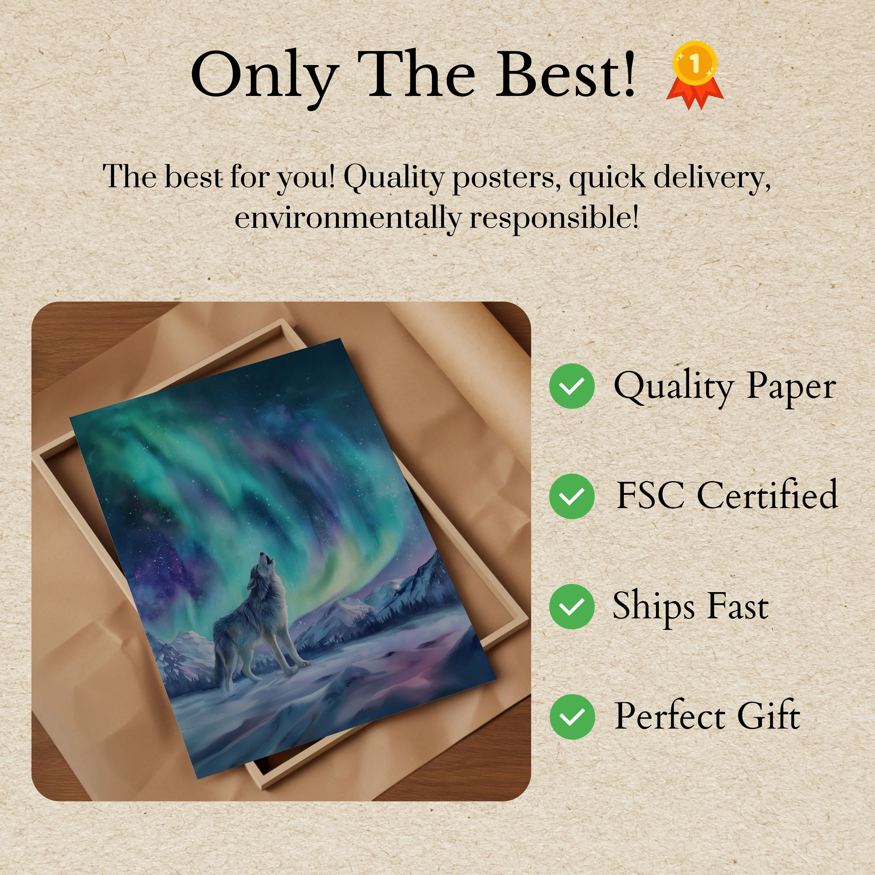 Northern Lights Wolf Howl Poster - Image 3