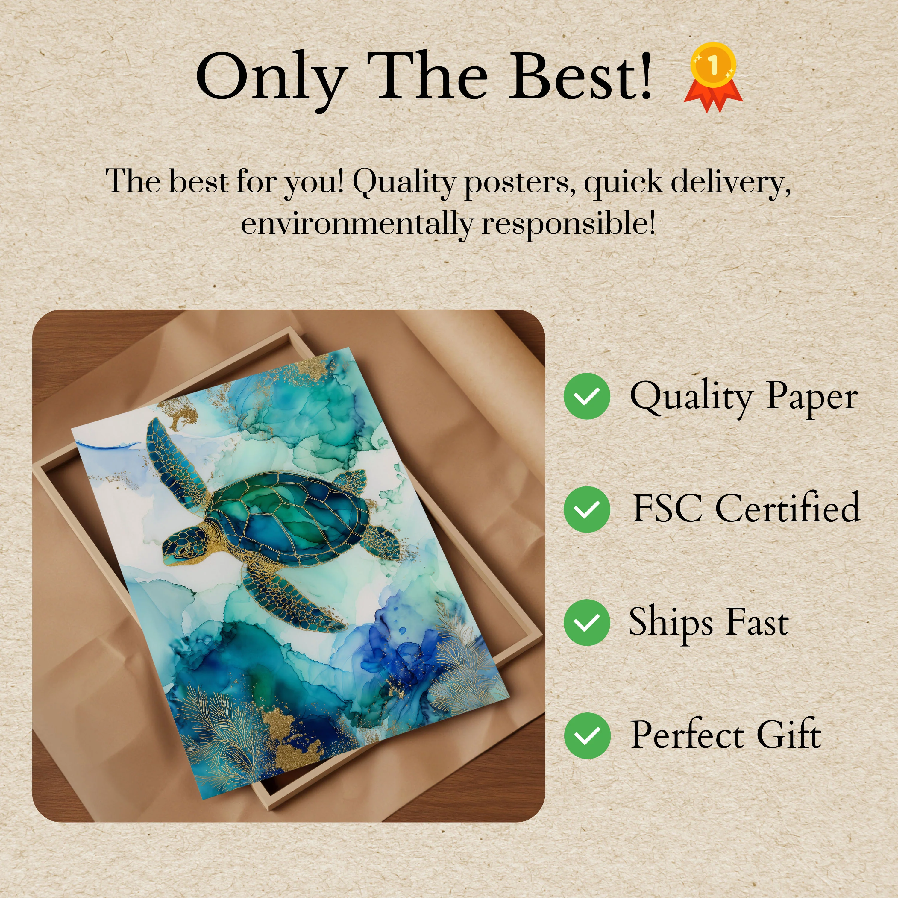 Ocean Turtle Watercolor Art Poster - Image 3