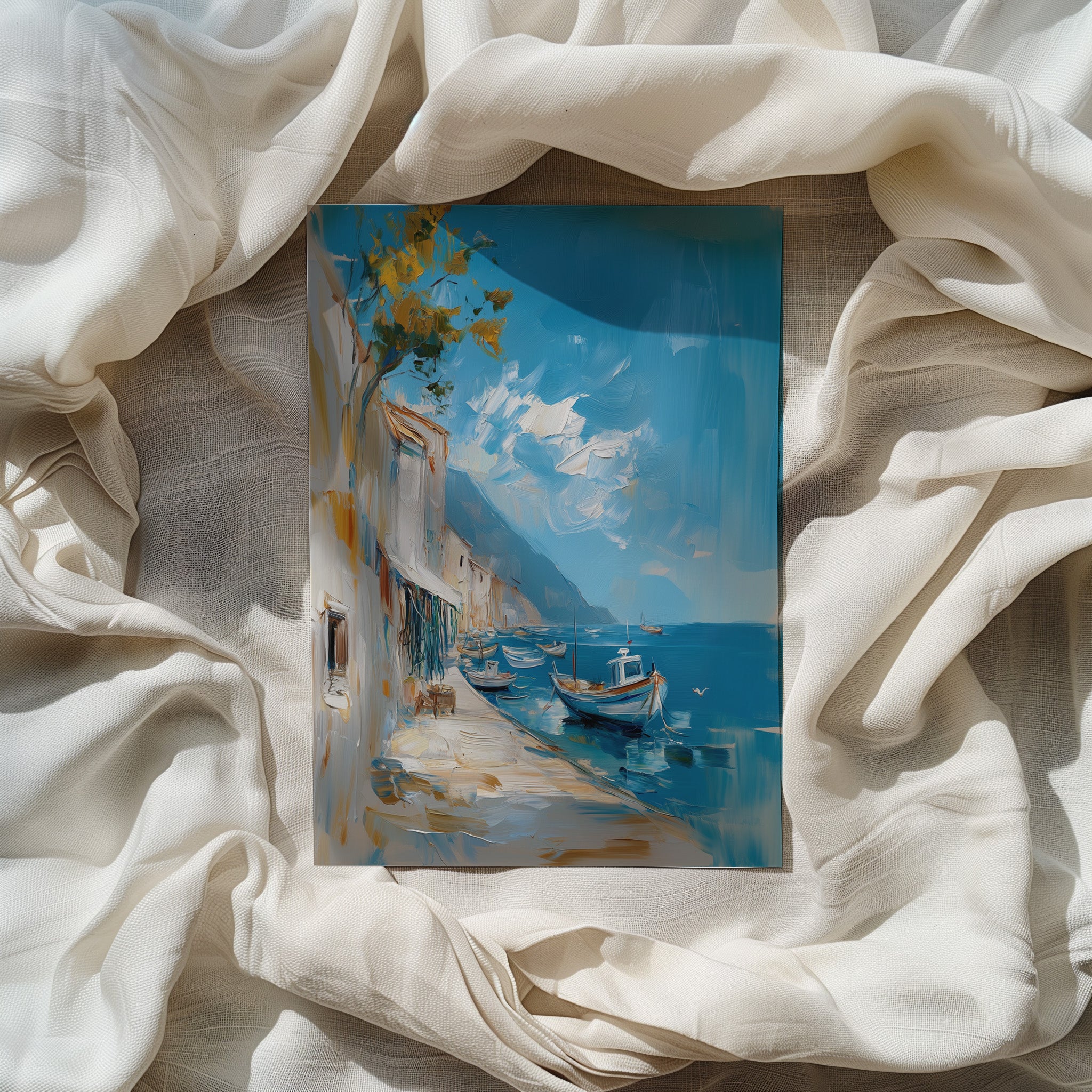 Oil-Painted Harbor Scene - Image 4