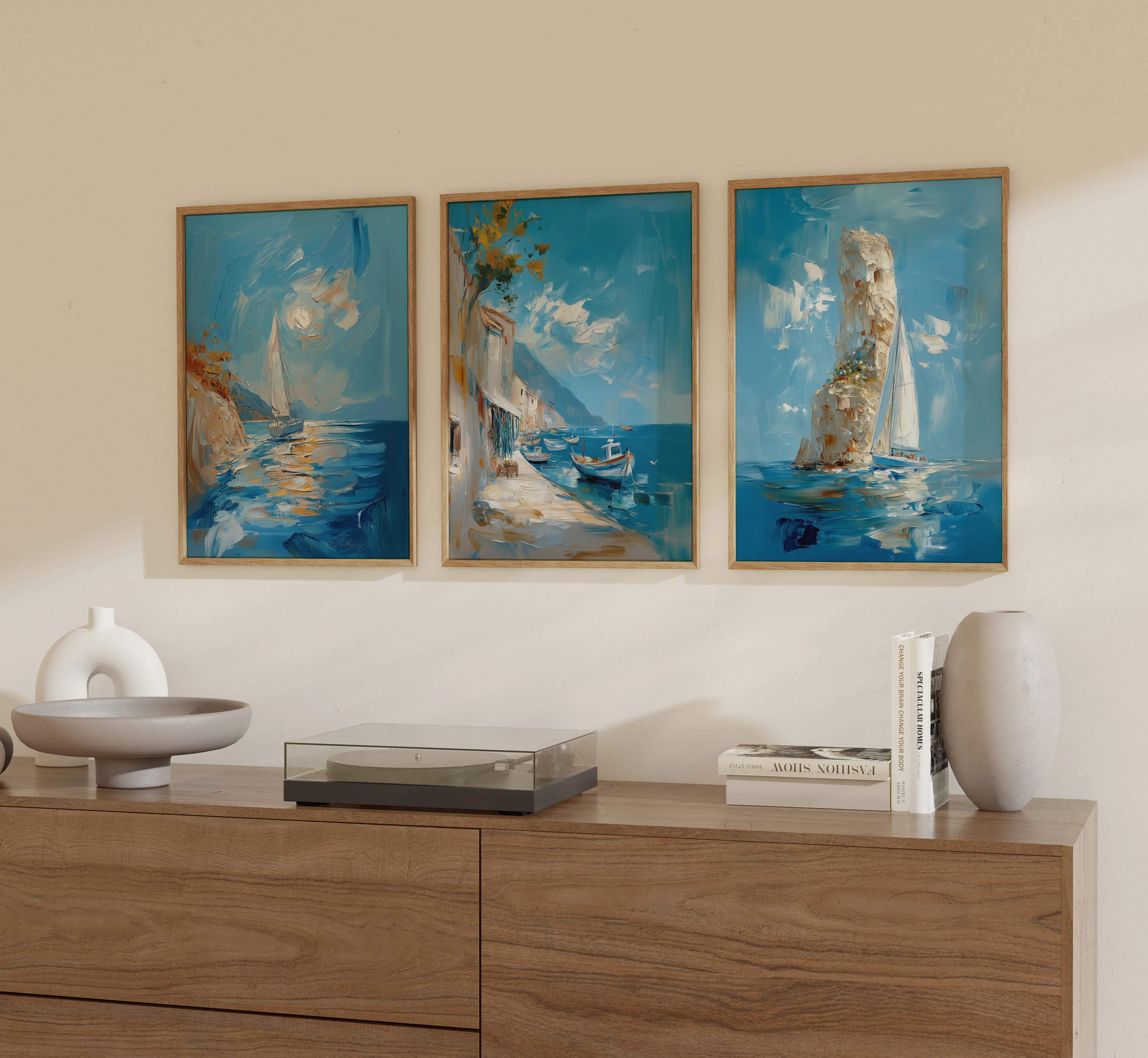 Oil-Painted Harbor Scene - Image 6