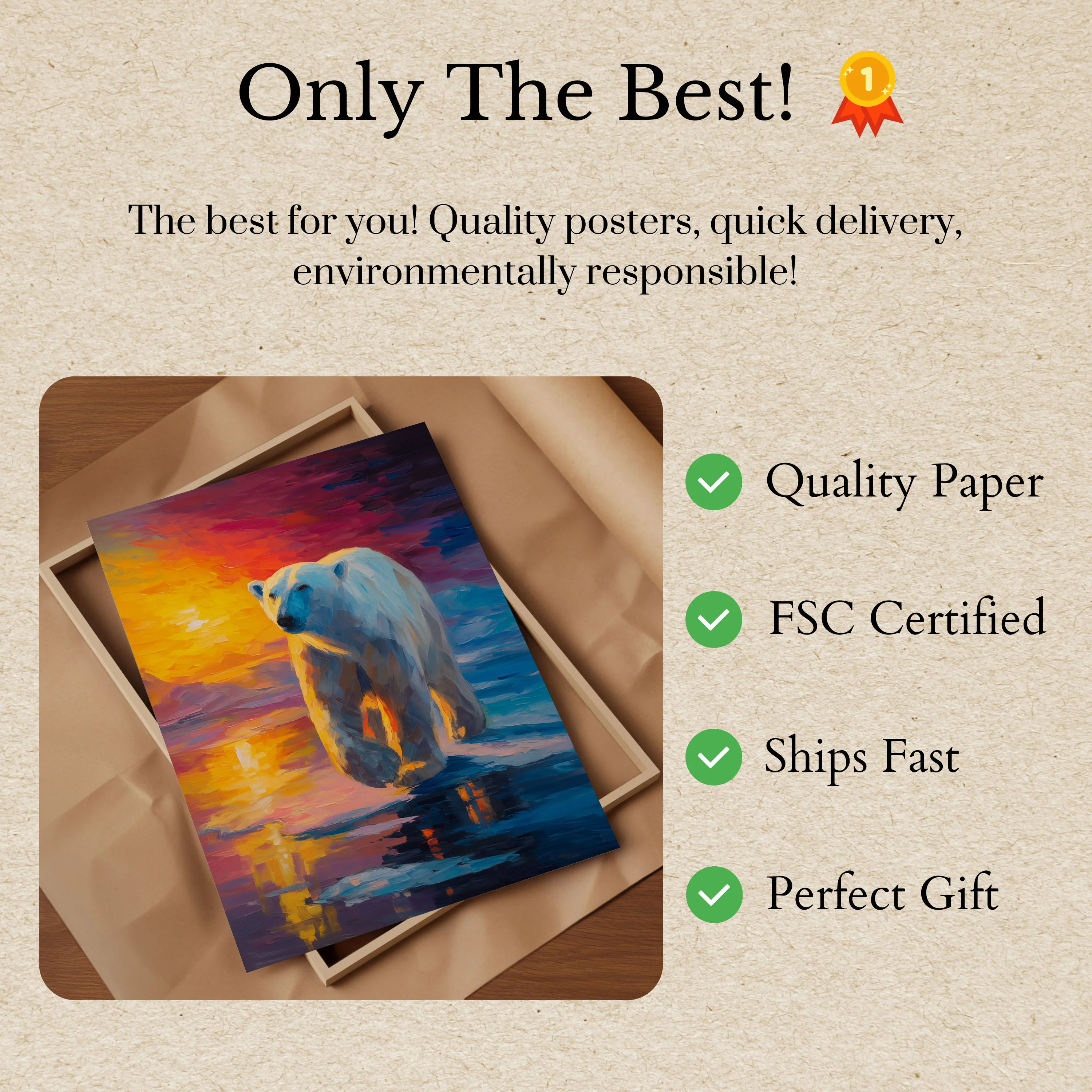 Polar Bear Sunset Reflection Poster - Image 3