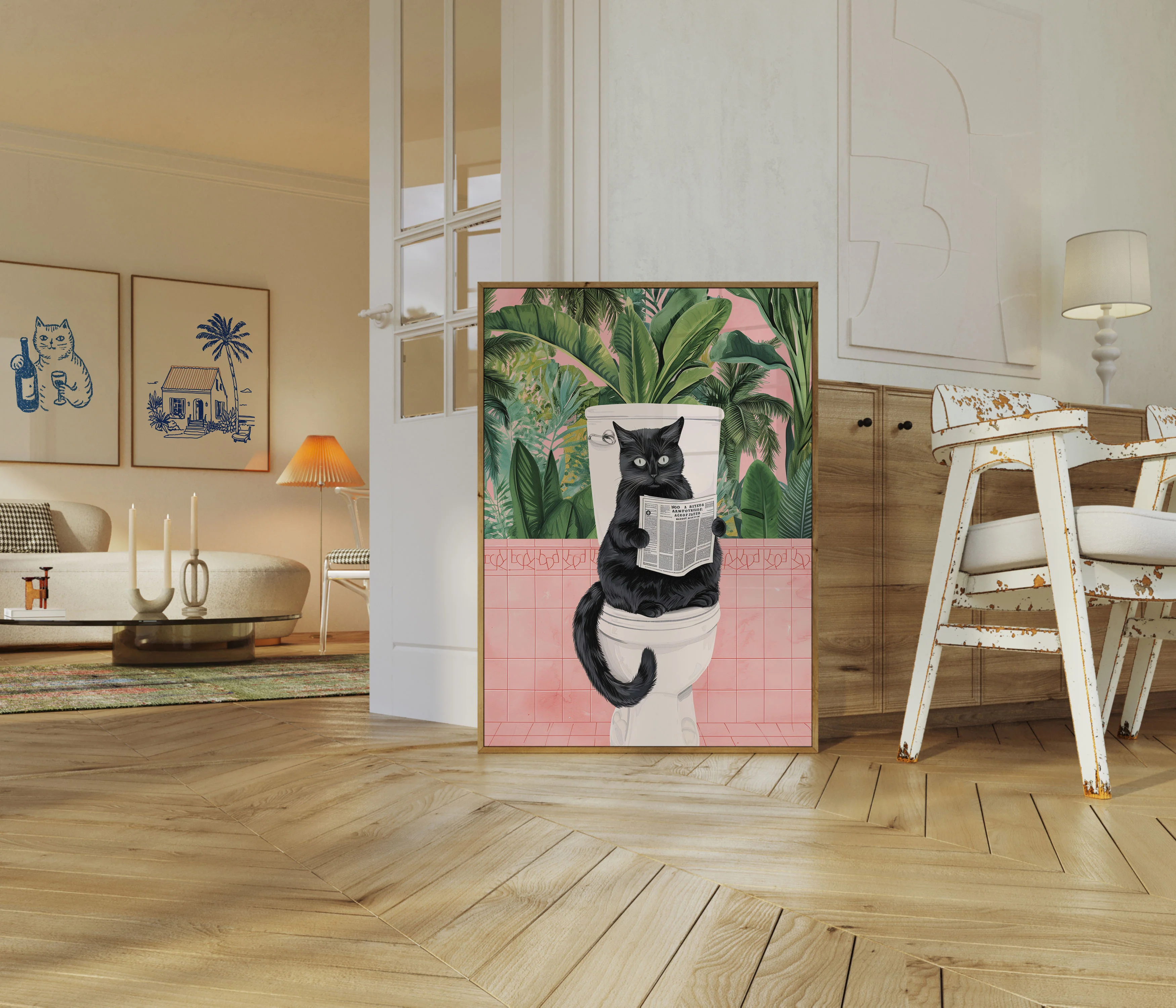 Reading Cat Bathroom Humor Poster - Image 5