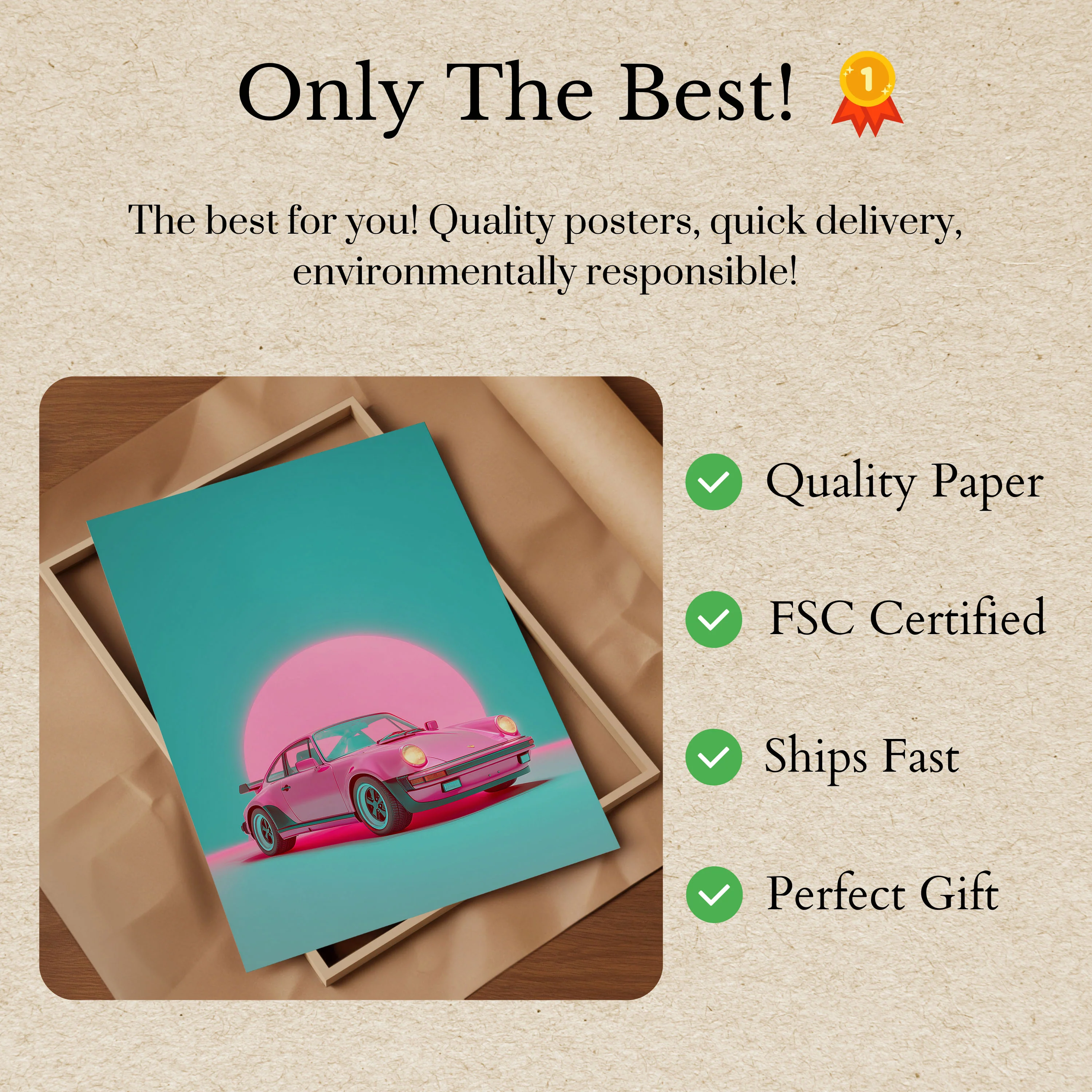 Retro Pink Porsche Sunset Poster - Image 3