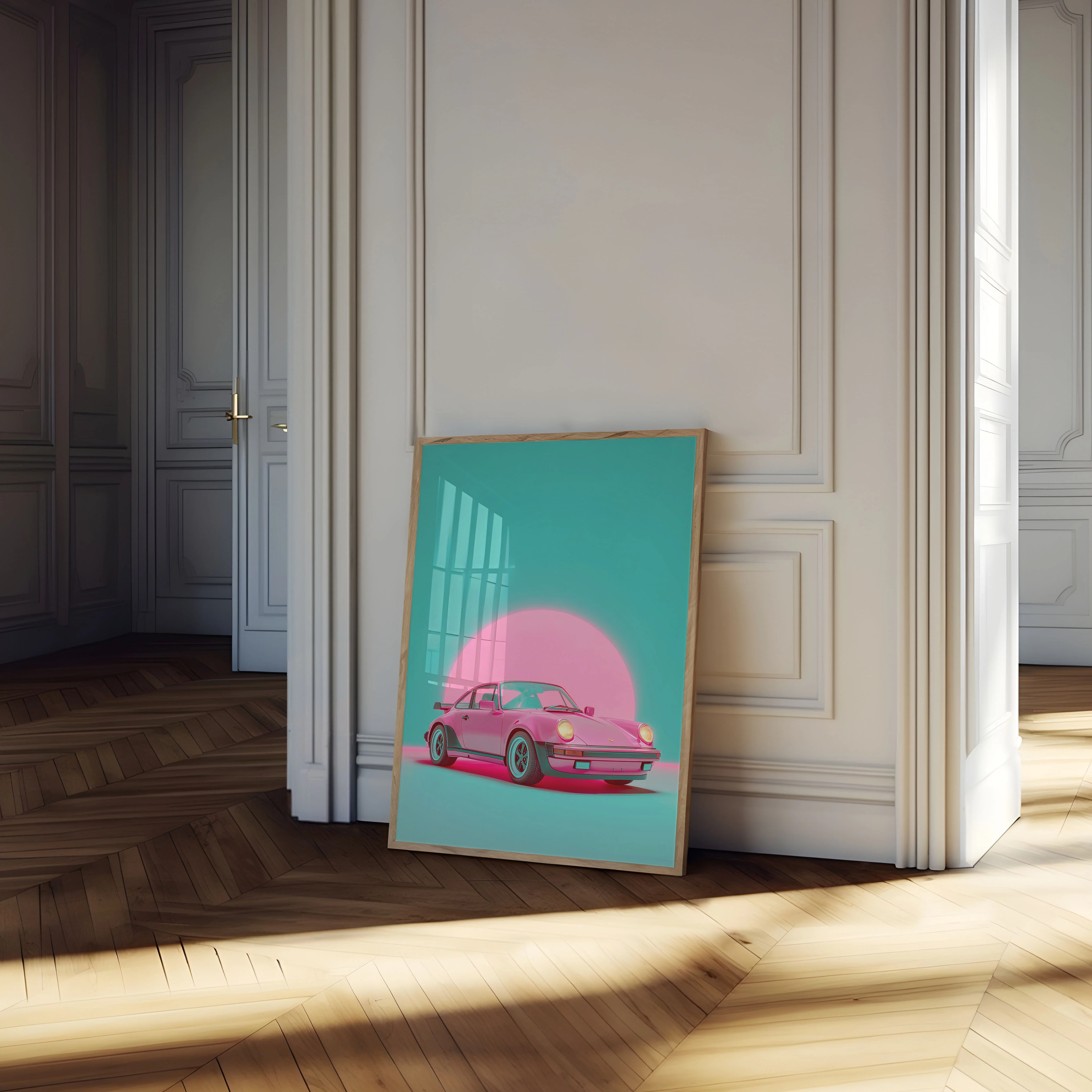 Retro Pink Porsche Sunset Poster - Image 4