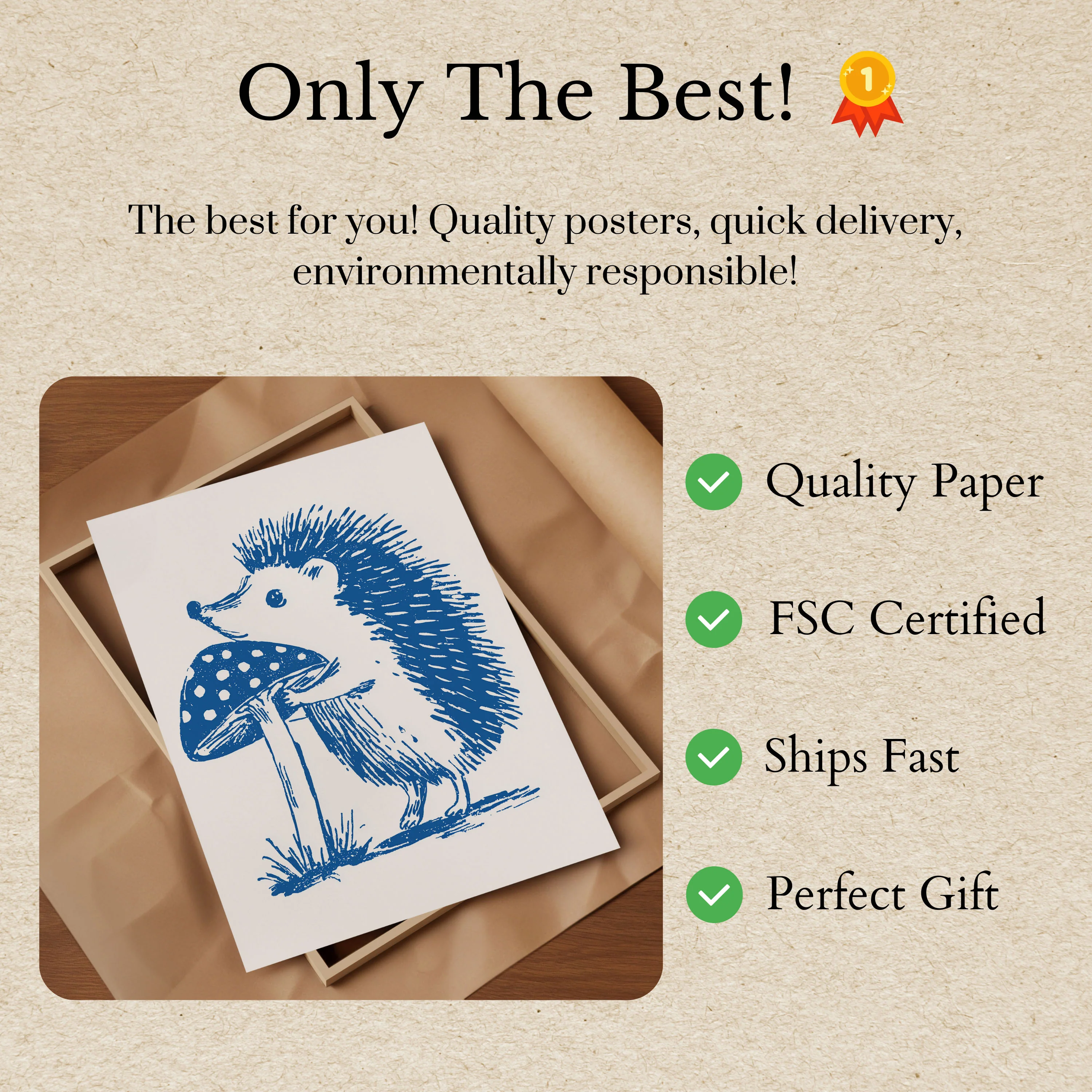 Whimsical Blue Hedgehog Woodland Poster - Image 3