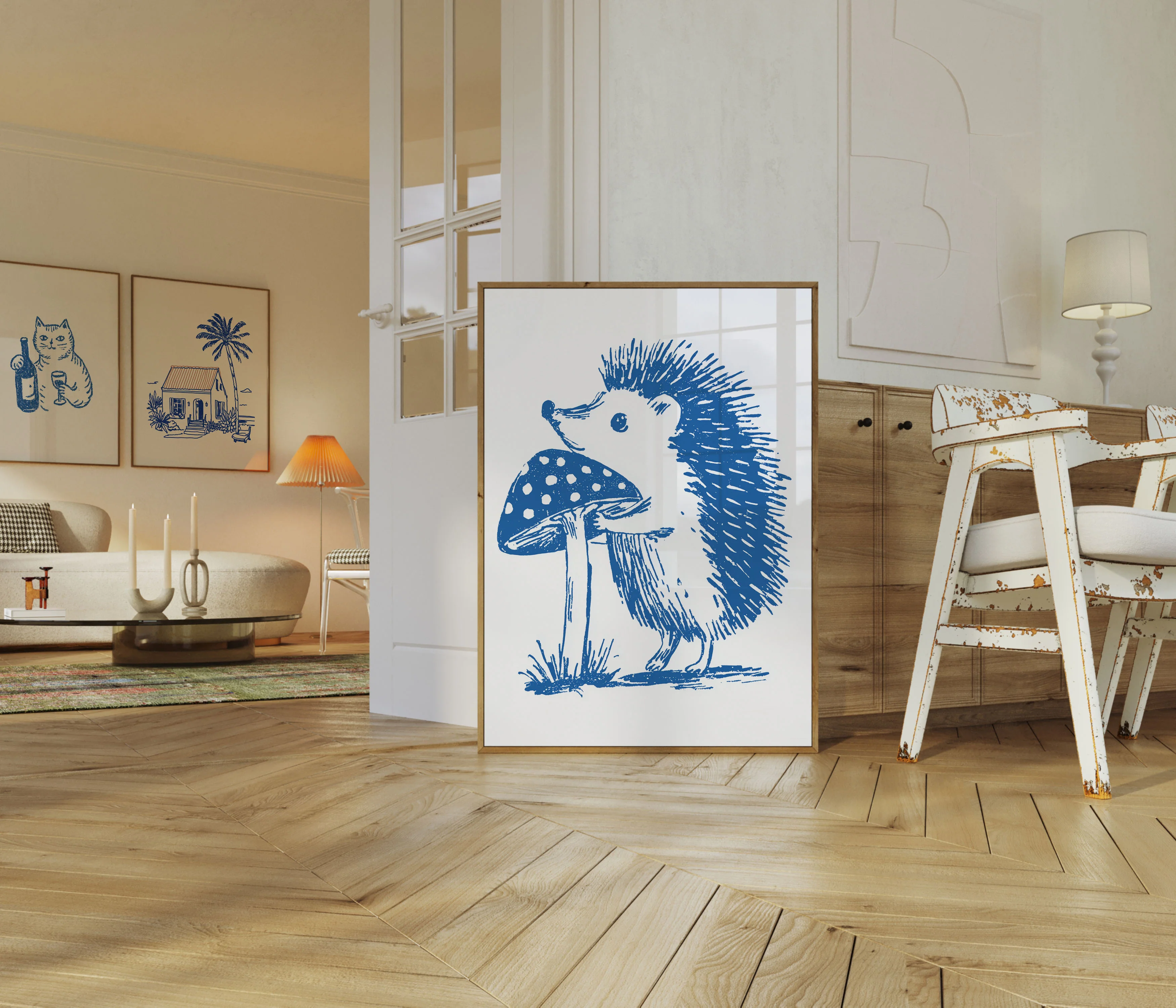 Whimsical Blue Hedgehog Woodland Poster - Image 5